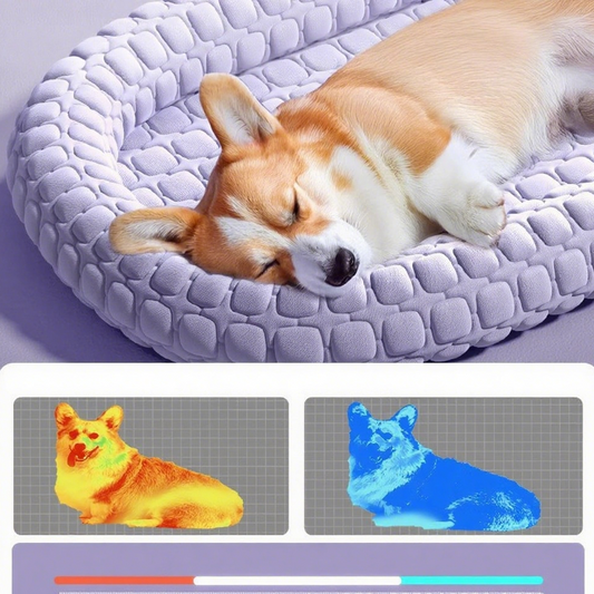 Cooling Latex Pet Bed – Ice Silk Summer Dog Mat with Neck Support