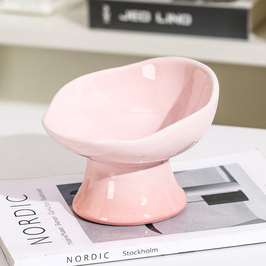 15° Tilted Ceramic Pet Bowl – Elevated Anti-Slip Cat & Dog Food Bowl with Petal Design