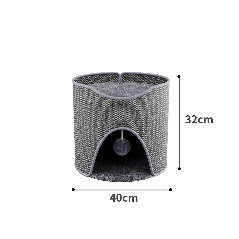 Multi-Functional Cat Tree Cave – Sisal Barrel with Scratcher & Bed, Space-Saving Design