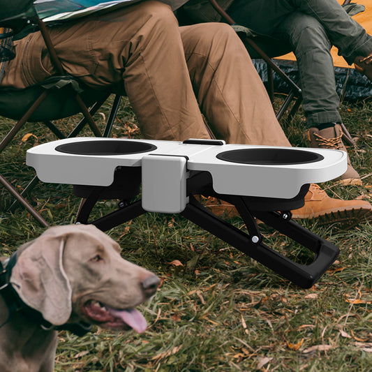 Portable Elevated Dog Bowl Set – Foldable Silicone Double Feeder for Large Dogs, Travel-Friendly with Handle