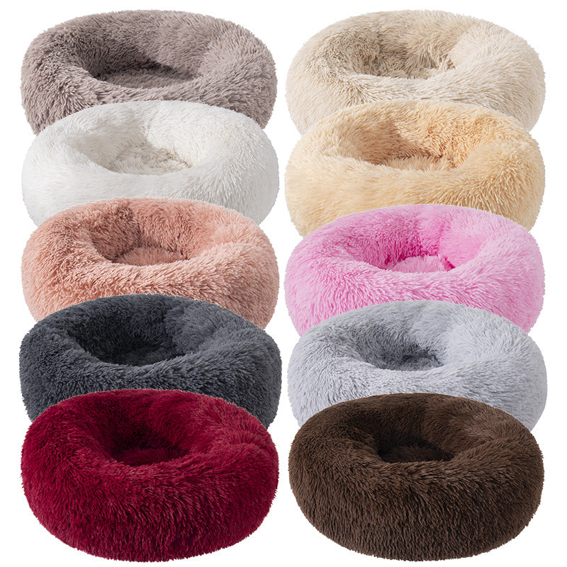 Plush Round Pet Bed – Soft Kennel Cushion for Cats & Small Dogs