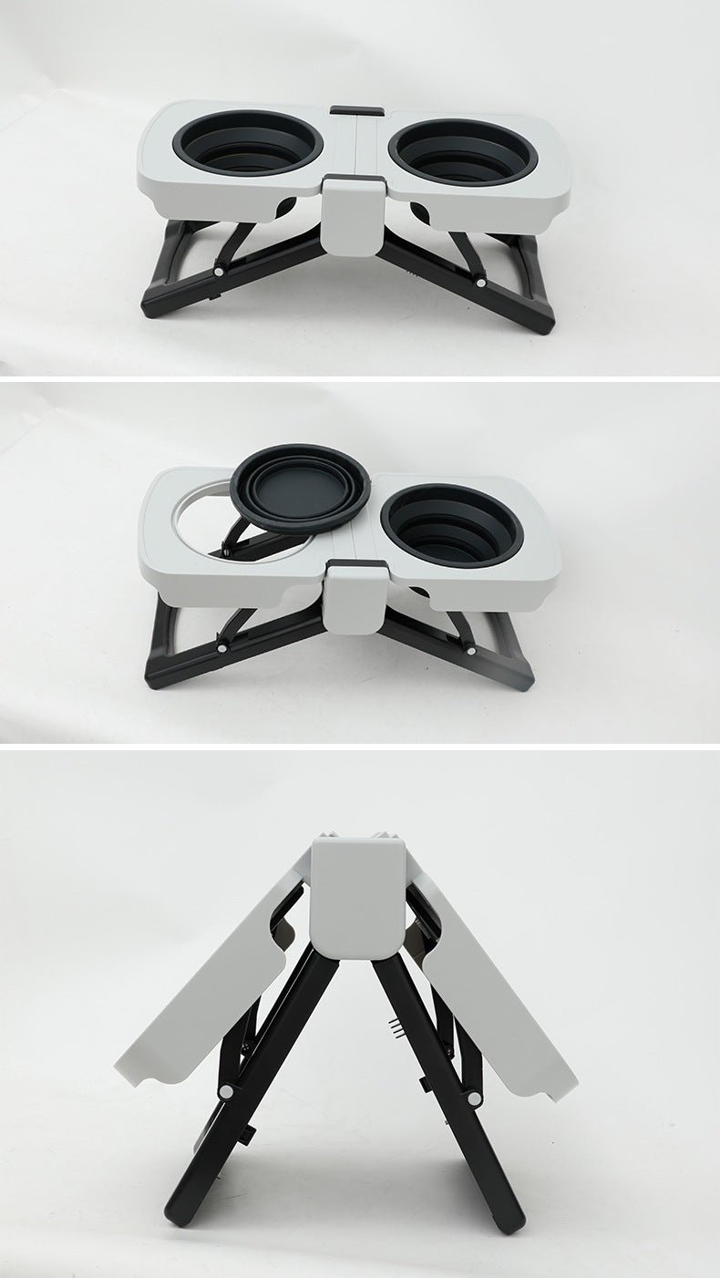 Portable Elevated Dog Bowl Set – Foldable Silicone Double Feeder for Large Dogs, Travel-Friendly with Handle