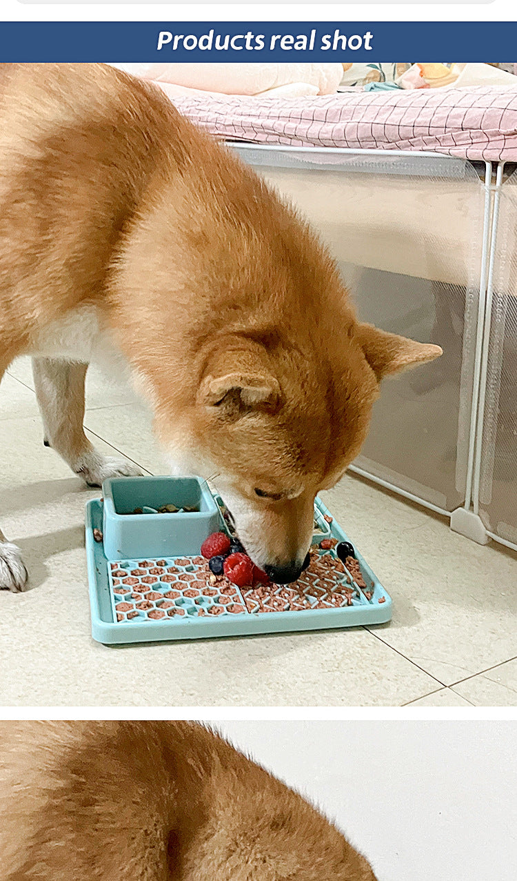 Slow Feeder Bowl Mat - Non-Skid Silicone Licking Pad for Dog & Cat, Easy Clean Pet Feeding Tray with Suction Cup
