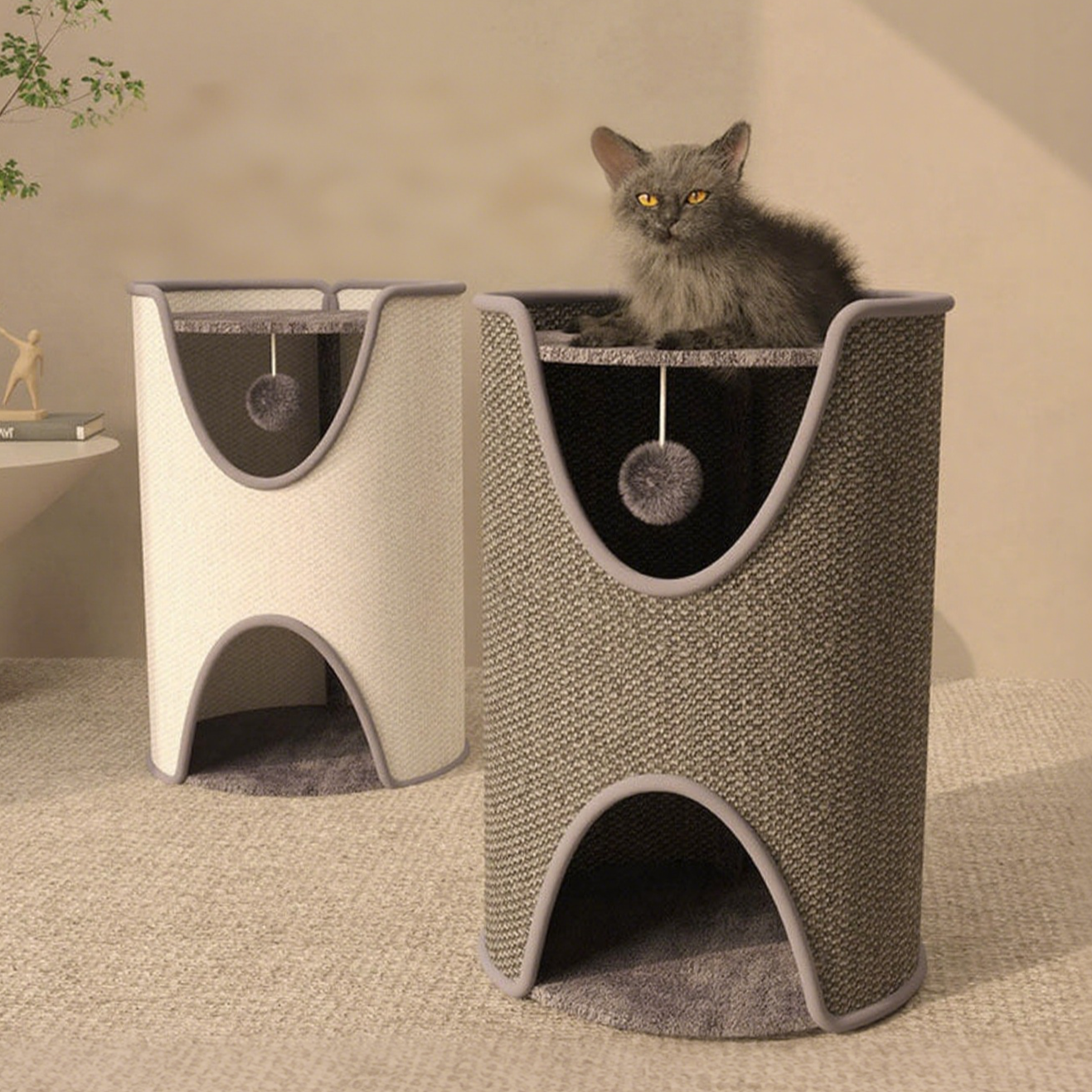 Multi-Functional Cat Tree Cave – Sisal Barrel with Scratcher & Bed, Space-Saving Design