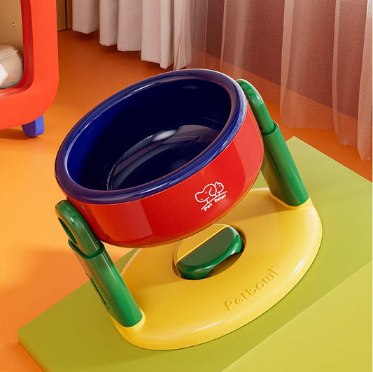 Adjustable Cartoon Pet Bowl – Elevated Anti-Tip Feeder for Cats & Dogs