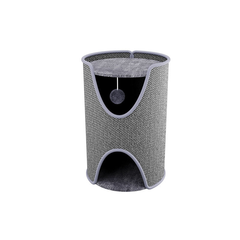 Multi-Functional Cat Tree Cave – Sisal Barrel with Scratcher & Bed, Space-Saving Design