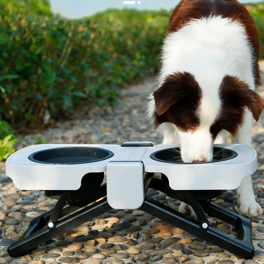 Portable Elevated Dog Bowl Set – Foldable Silicone Double Feeder for Large Dogs, Travel-Friendly with Handle