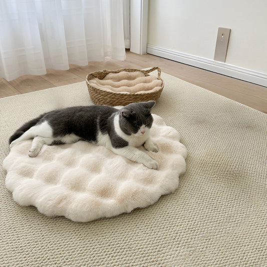 Imitation Rabbit Fur Round Pet Bed – Soft & Warm Mat for Cats and Small Dogs