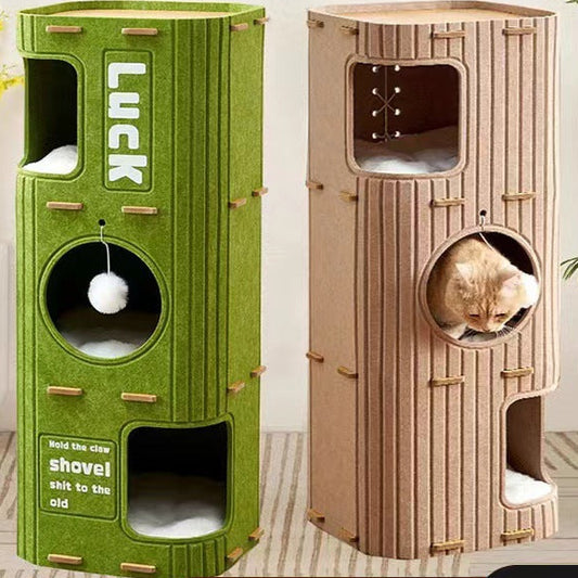 Multi-Level Cat Tree with Bed & Scratcher – All-Season Cat Tower with Cave & Post