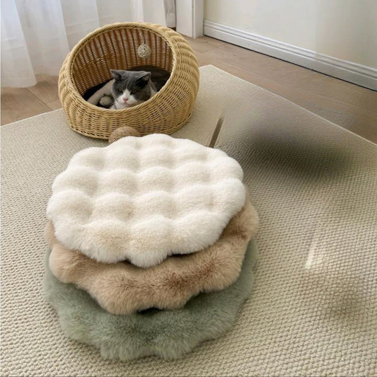 Imitation Rabbit Fur Round Pet Bed – Soft & Warm Mat for Cats and Small Dogs