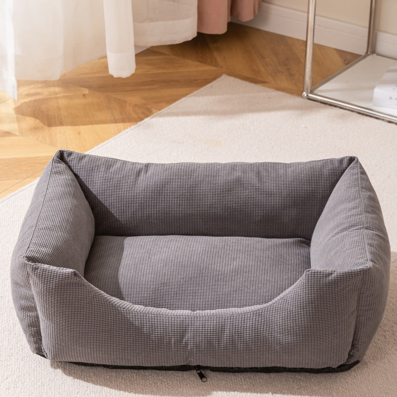 Corduroy Pet Bed – Removable, All-Season Dog & Cat Nest with Neck Support