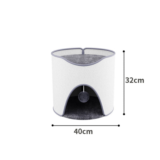 Multi-Functional Cat Tree Cave – Sisal Barrel with Scratcher & Bed, Space-Saving Design