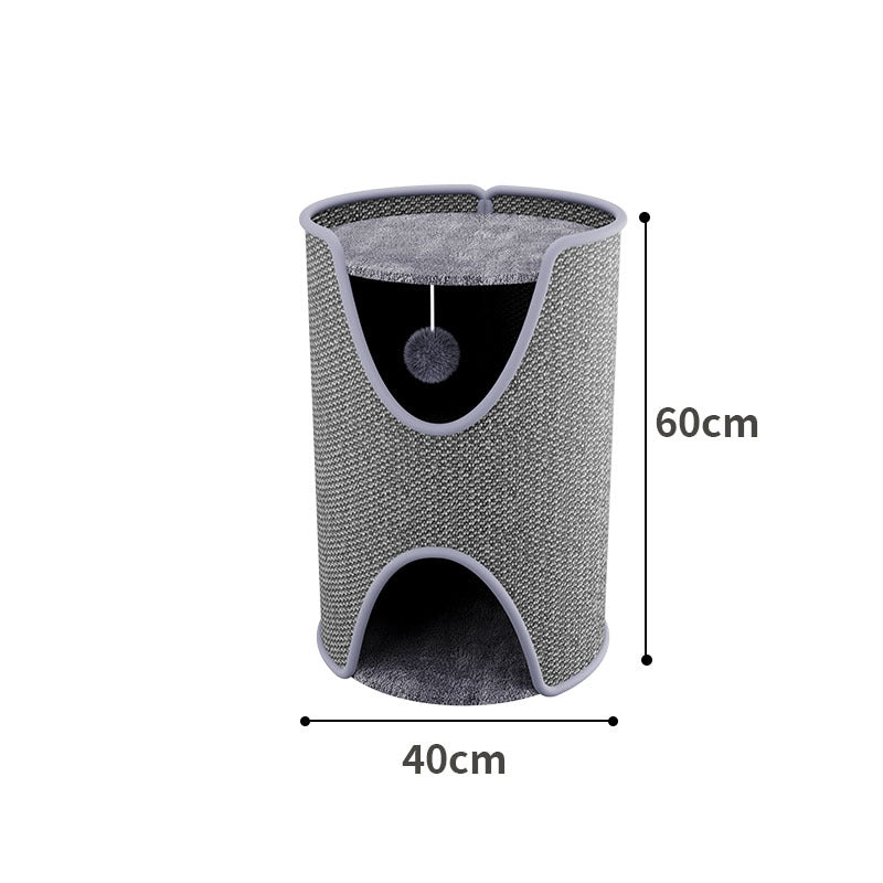 Multi-Functional Cat Tree Cave – Sisal Barrel with Scratcher & Bed, Space-Saving Design