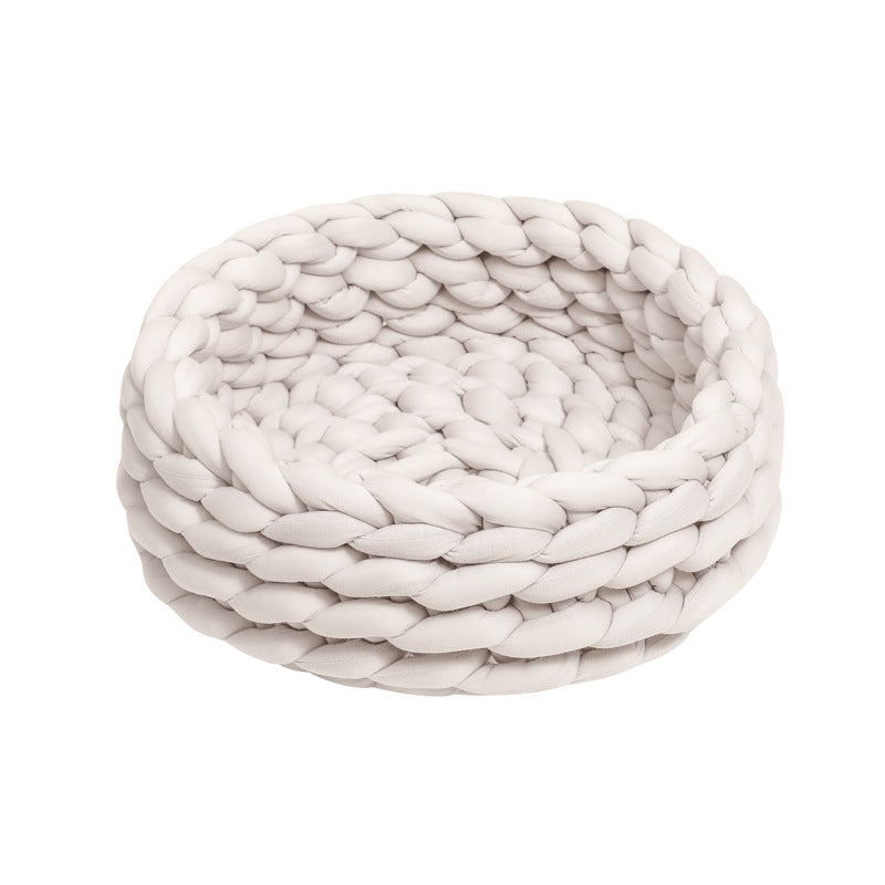 Hand-Woven Cotton Pet Bed – Machine Washable Semi-Enclosed Nest for Cats & Small Dogs
