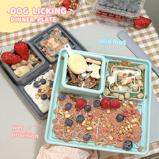 Slow Feeder Bowl Mat - Non-Skid Silicone Licking Pad for Dog & Cat, Easy Clean Pet Feeding Tray with Suction Cup